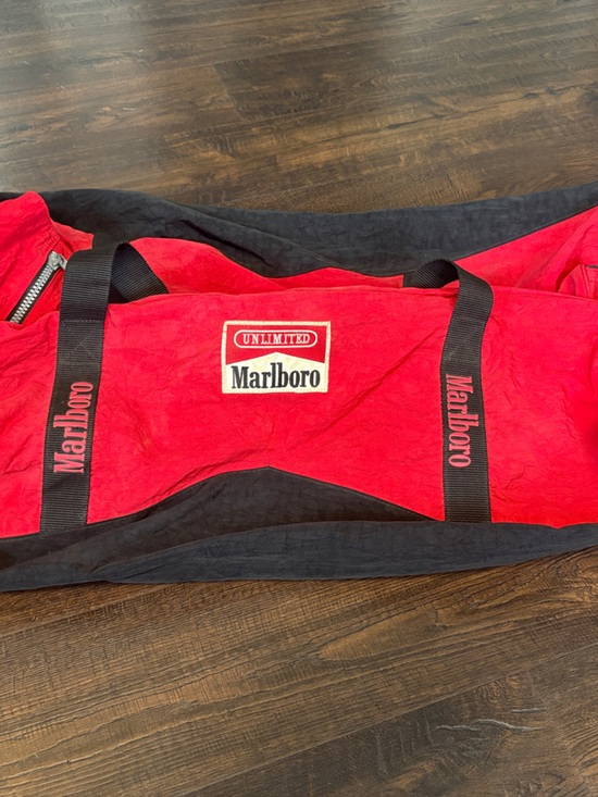 Marlboro Other - MARLBORO Vintage XL Red and Black Wheeled Travel Duffel with Branded Straps